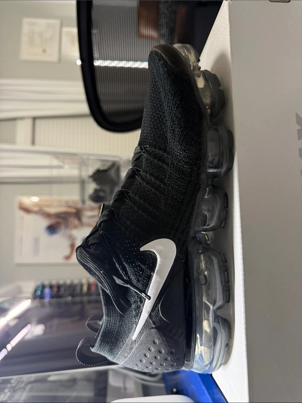 Nike Men’s Black with White Swoosh VaporMax Flyknit Sneakers